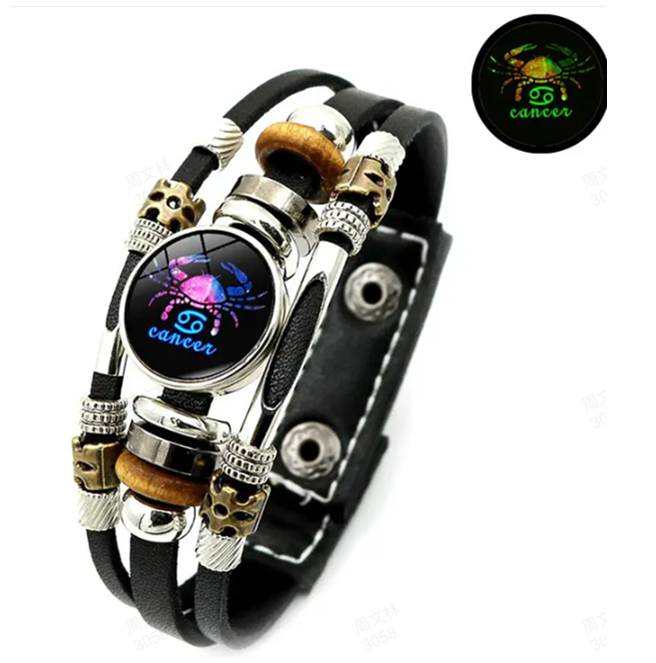 ☪️Glow-in-the-Dark Leather Zodiac Sign Bracelet For Men and Women (6.9/8.1 inches)♑️