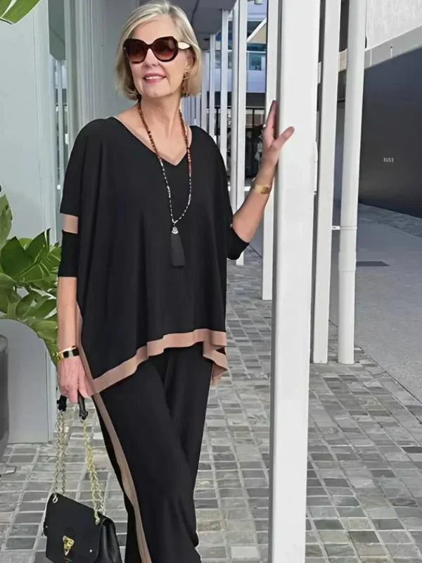 🎁Hot Sale 40% OFF⏳Summer V-neck Patchwork 3/4 Sleeve Two Piece Set