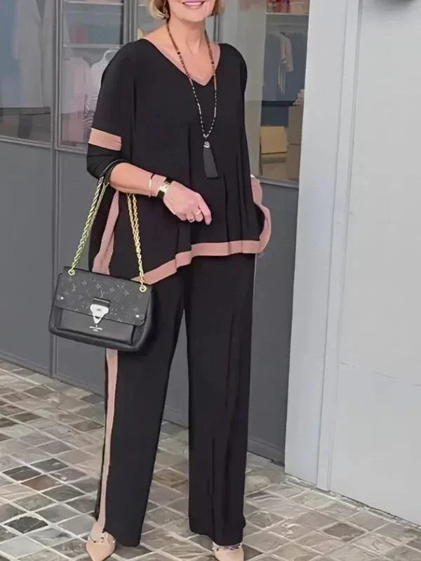 🎁Hot Sale 40% OFF⏳Summer V-neck Patchwork 3/4 Sleeve Two Piece Set