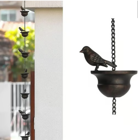 🔥Limited Time Sale 49% OFF🔥Where Rain Meets Art – Decorative Rain Chain with Bird Bath Design