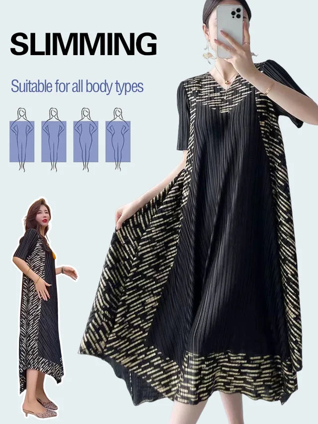 🎁Limited Time 40% OFF⏳Miyake Vintage Print Pleated Dress🌸