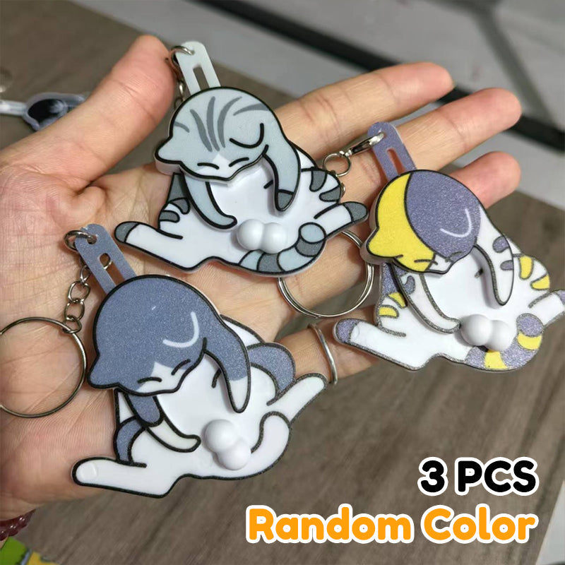 Cute Rotating Cat Keychain with Pull-Out