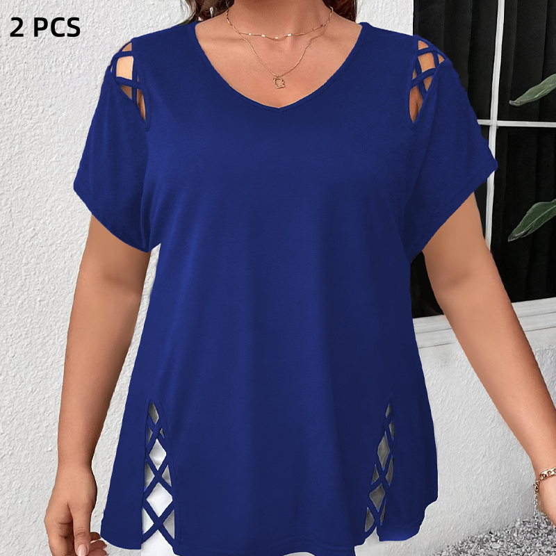 Women’s Solid Color Lattice Detail Tunic Top
