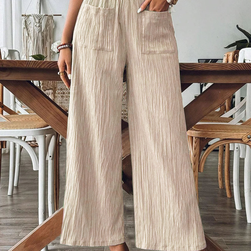 ๐ 50% OFF NOW!๐ฟ Women's Casual Solid-Color Loose-Fitting Pants โ High-Waisted Wide Leg & Crinkle Texture โ Comfy Lounge Trousers โจ