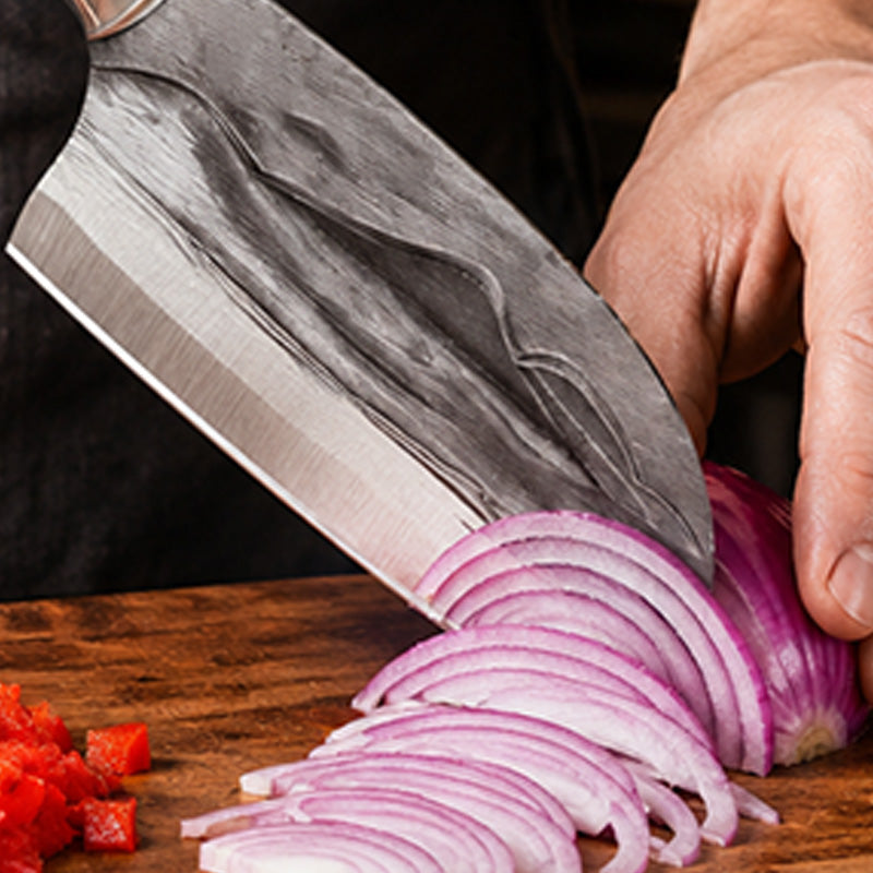 Hand-Forged Kitchen Knife with V-Shaped Edge