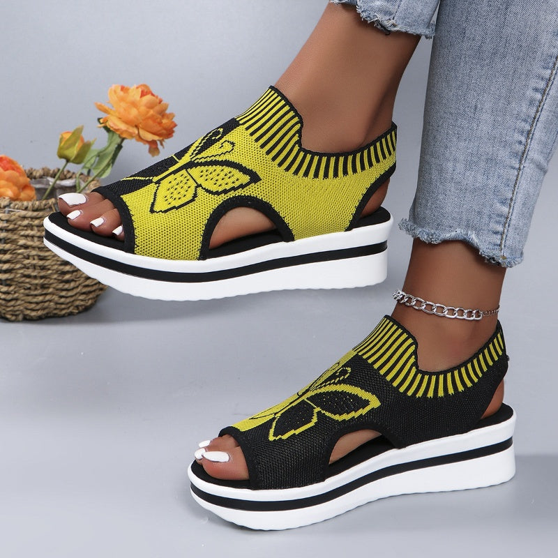 👡50% OFF!🌴Women Fly-Knit Peep-Toe Platform Wedge Sandals, Breathable Arch Support Cushioned Slip-On Summer Beach Holiday Shoes