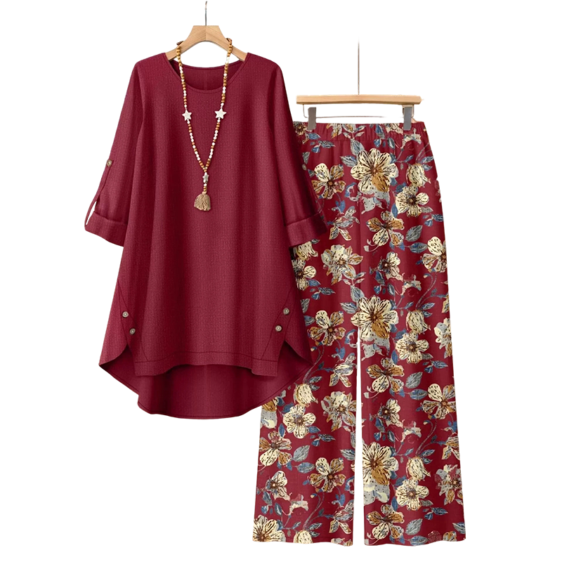 💥New Arrival💥Women's Cotton Linen Half Sleeve Top & Pants Set