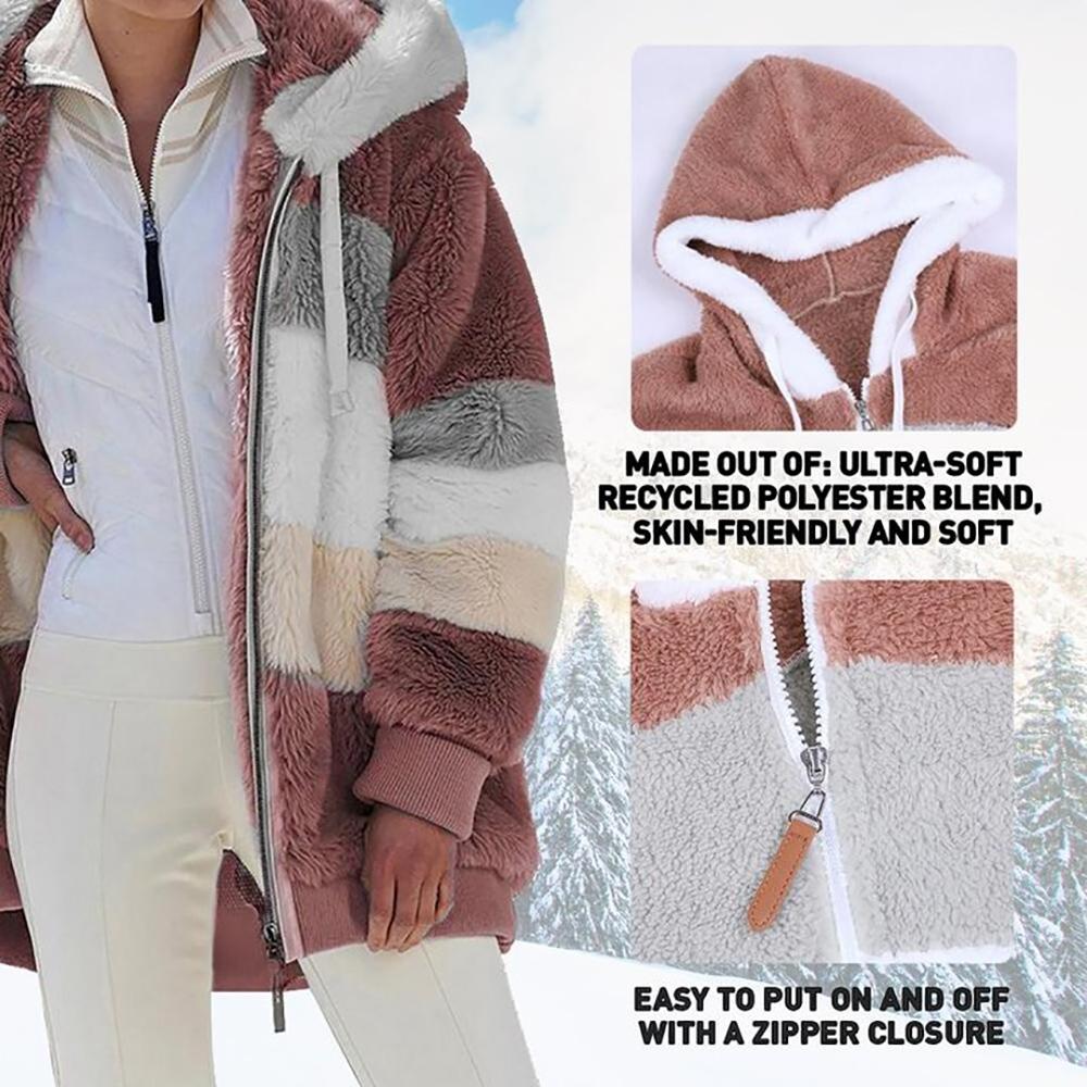 🎁Hot Sale 49% OFF⏳Women's Winter Plush Hooded Colorblock Jacket with Pockets