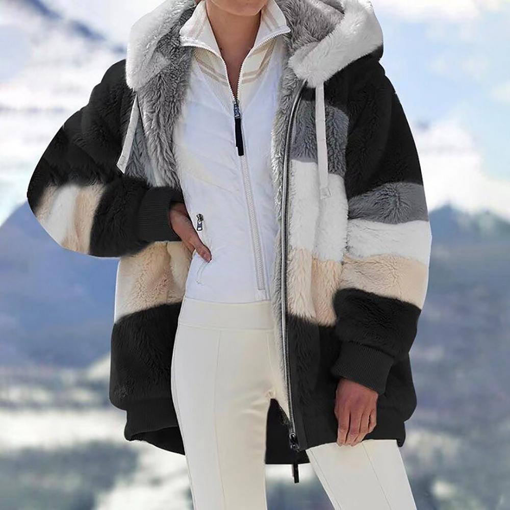 🎁Hot Sale 49% OFF⏳Women's Winter Plush Hooded Colorblock Jacket with Pockets