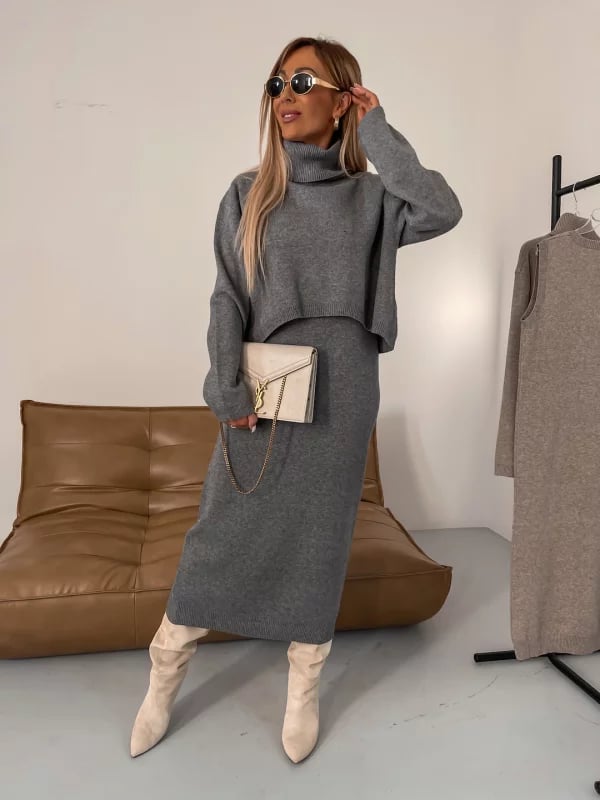 🎁New Year Sale 49% OFF⏳Midi Dress and Turtle Neck Sweater Set