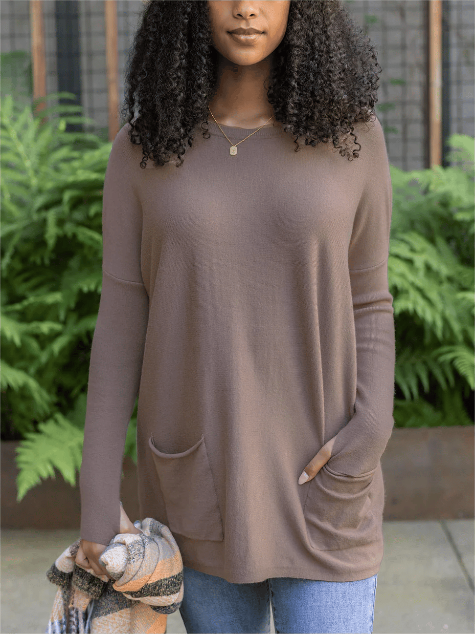 🎁Hot Sale 49% OFF⏳LONG SLEEVE THUMBHOLE SWEATER POCKET TUNIC