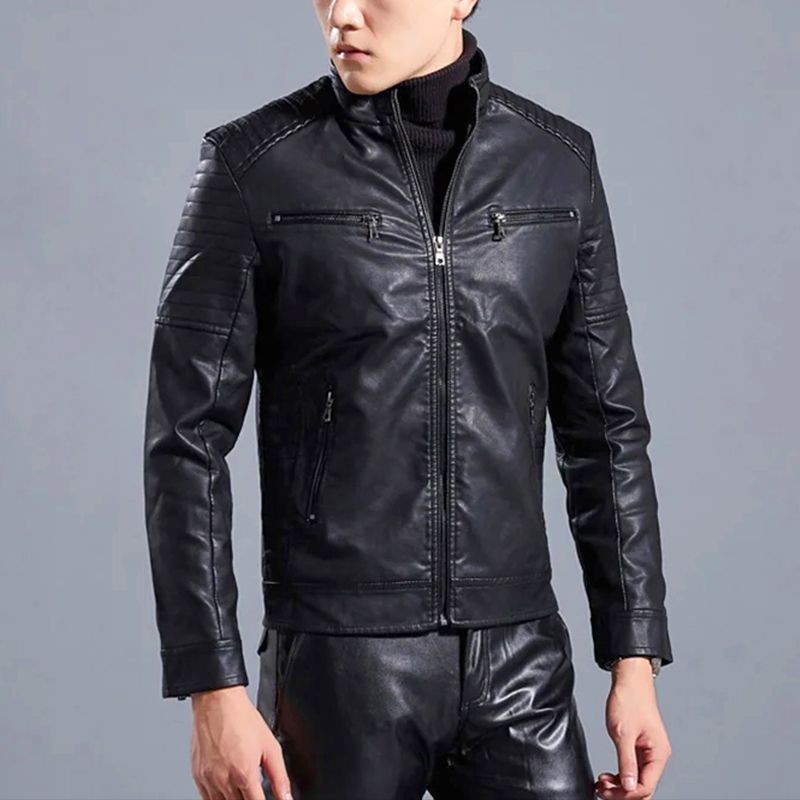 🎁Hot Sale 49% OFF⏳Men’s Stand Collar Biker Leather Jacket