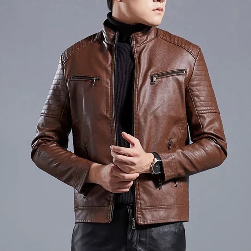 🎁Hot Sale 49% OFF⏳Men’s Stand Collar Biker Leather Jacket