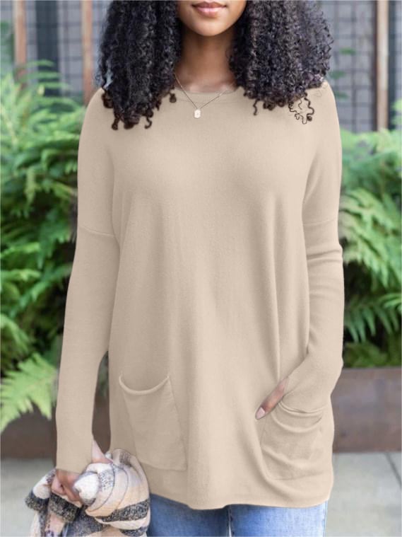 🎁Hot Sale 49% OFF⏳LONG SLEEVE THUMBHOLE SWEATER POCKET TUNIC