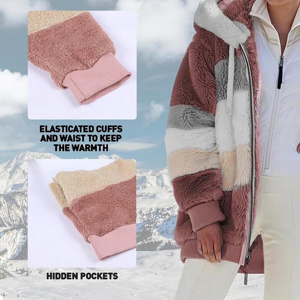 🎁Hot Sale 49% OFF⏳Women's Winter Plush Hooded Colorblock Jacket with Pockets