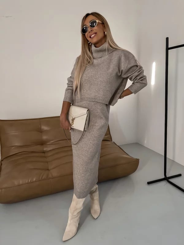 🎁New Year Sale 49% OFF⏳Midi Dress and Turtle Neck Sweater Set