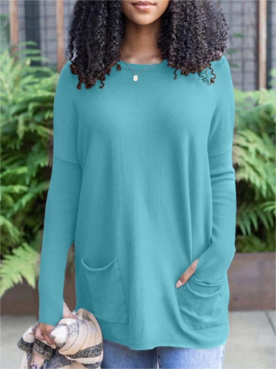 🎁Hot Sale 49% OFF⏳LONG SLEEVE THUMBHOLE SWEATER POCKET TUNIC