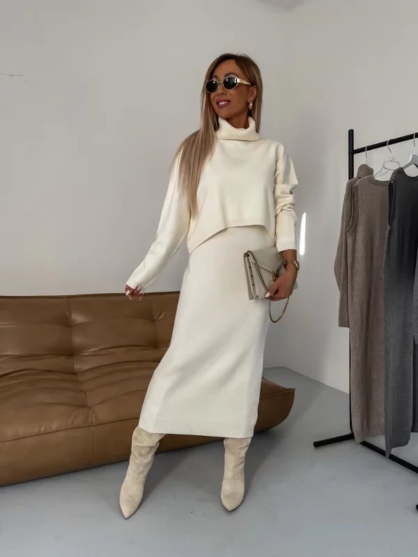 🎁New Year Sale 49% OFF⏳Midi Dress and Turtle Neck Sweater Set