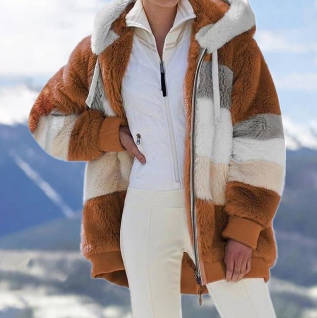 🎁Hot Sale 49% OFF⏳Women's Winter Plush Hooded Colorblock Jacket with Pockets