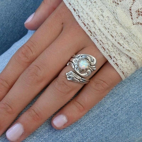 🎁Hot Sale 49% OFF⏳White Opal Spoon Adjustable Ring
