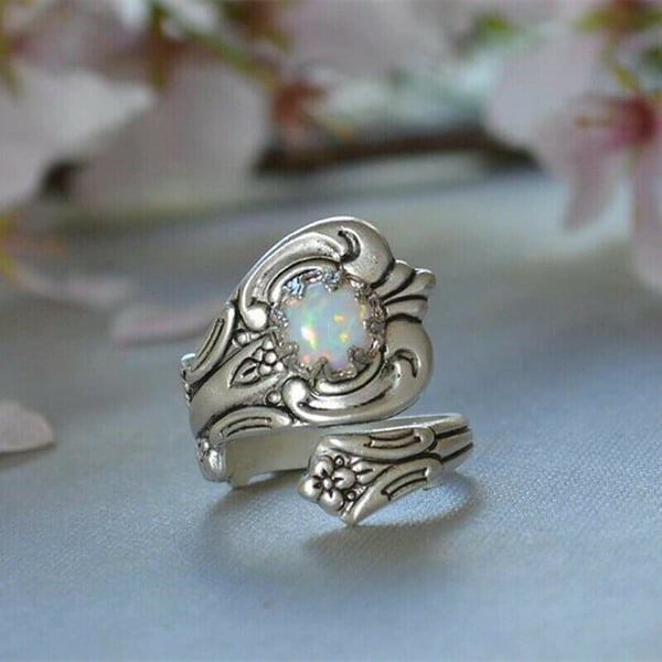 🎁Hot Sale 49% OFF⏳White Opal Spoon Adjustable Ring
