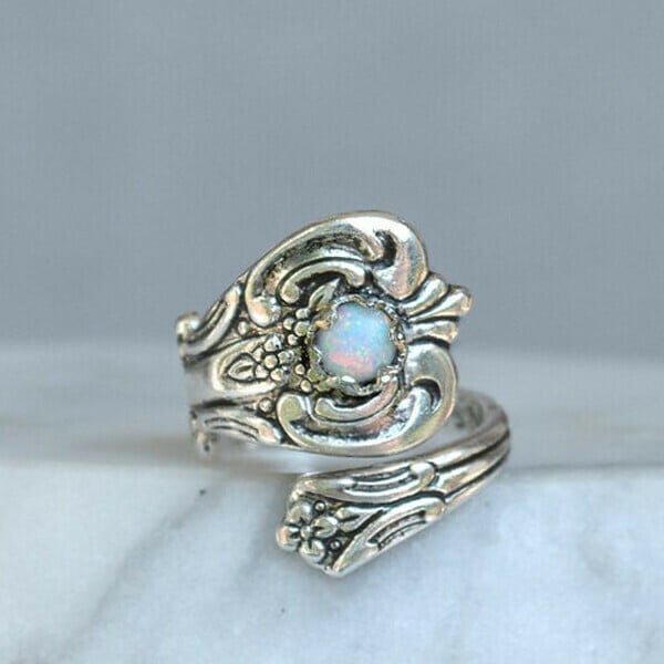 🎁Hot Sale 49% OFF⏳White Opal Spoon Adjustable Ring