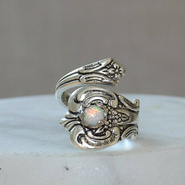 🎁Hot Sale 49% OFF⏳White Opal Spoon Adjustable Ring