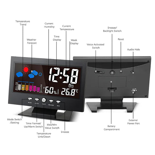 🎁Hot Sale 40% OFF⏳Digital Temperature Monitor Weather Forecast LED Alarm Clock