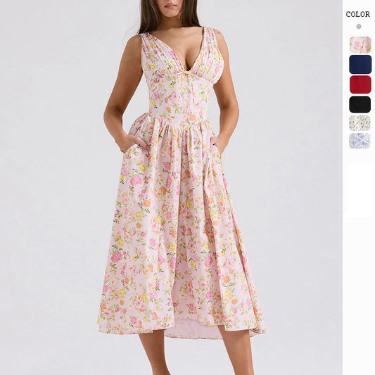 🎁Limited time 40% OFF⏳Corset Floral Midi Sundress