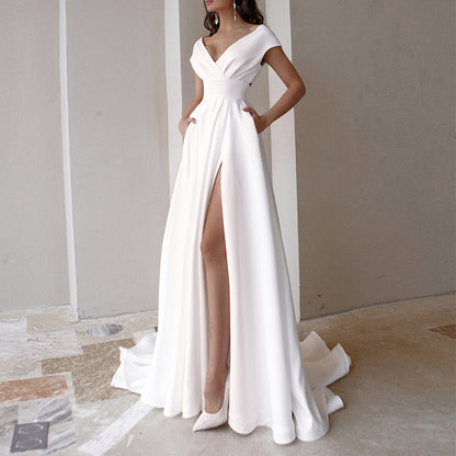 🎁Limited time 40% OFF⏳Women's V-Neck Side Slit Elegant High Waist Dresses