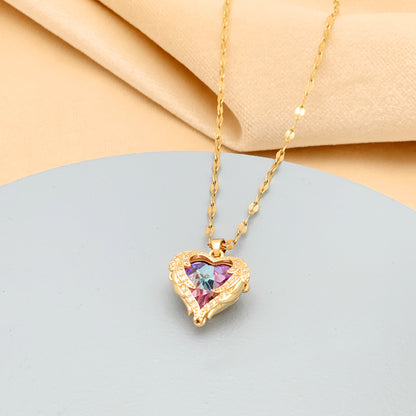 🎁New Year Sale 49% OFF⏳Colourful Ocean Heart Pendant Titanium Necklace