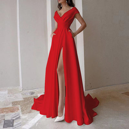 🎁Limited time 40% OFF⏳Women's V-Neck Side Slit Elegant High Waist Dresses