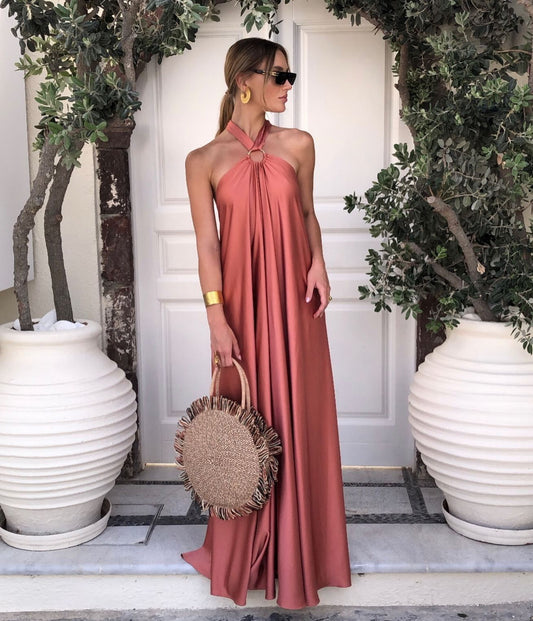 🎁Hot Sale 40% OFF⏳Summer Solid Colour Ladies Sexy Elegant Long Dress