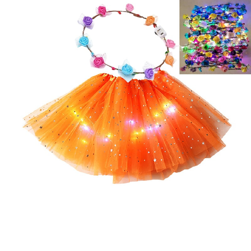 🎁LED Light Up Sequin Tutu Skirt Star Mesh Princess Skirt for Girls and Adults