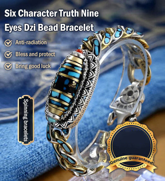 Own it and have good luck🎁Turquoise Dzi Bead Bracelet with Six-Character and Nine-Eyed Mantra