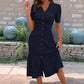 🌞💃Women's Button-Up V-Neck Short Sleeve Midi Dress