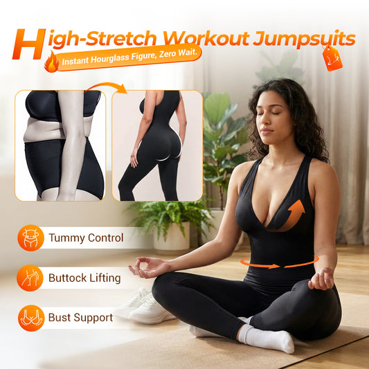 High-Stretch V-Neck Jumpsuit for Fitness & Yoga