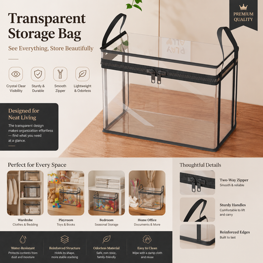 🎁 Transparent Fabric Storage Box | Foldable Closet Organizer – Perfect for Clothes, Toys, Blankets & More! 🧸👕📦