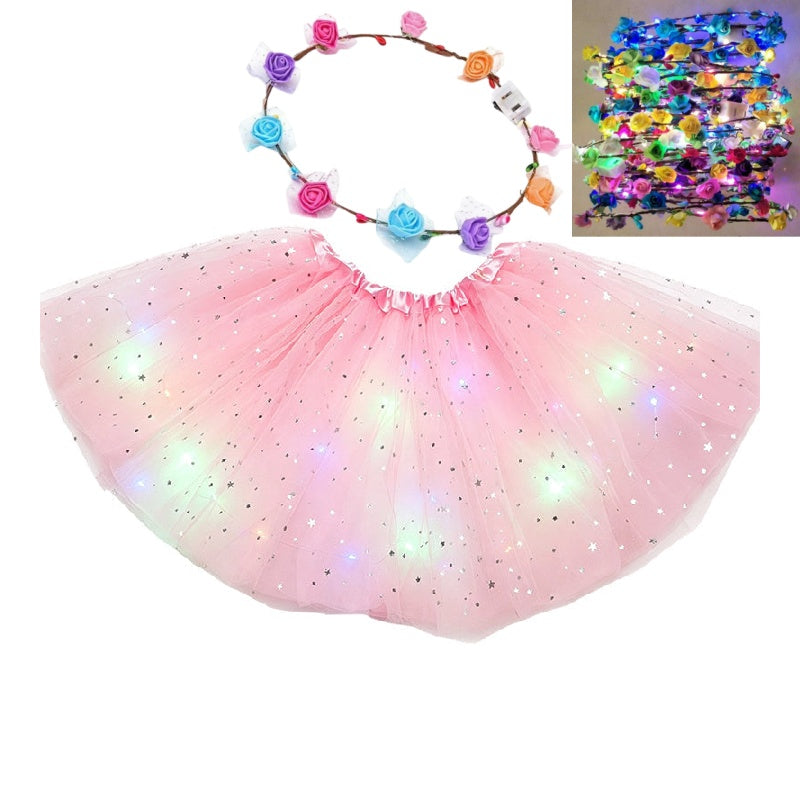 🎁LED Light Up Sequin Tutu Skirt Star Mesh Princess Skirt for Girls and Adults