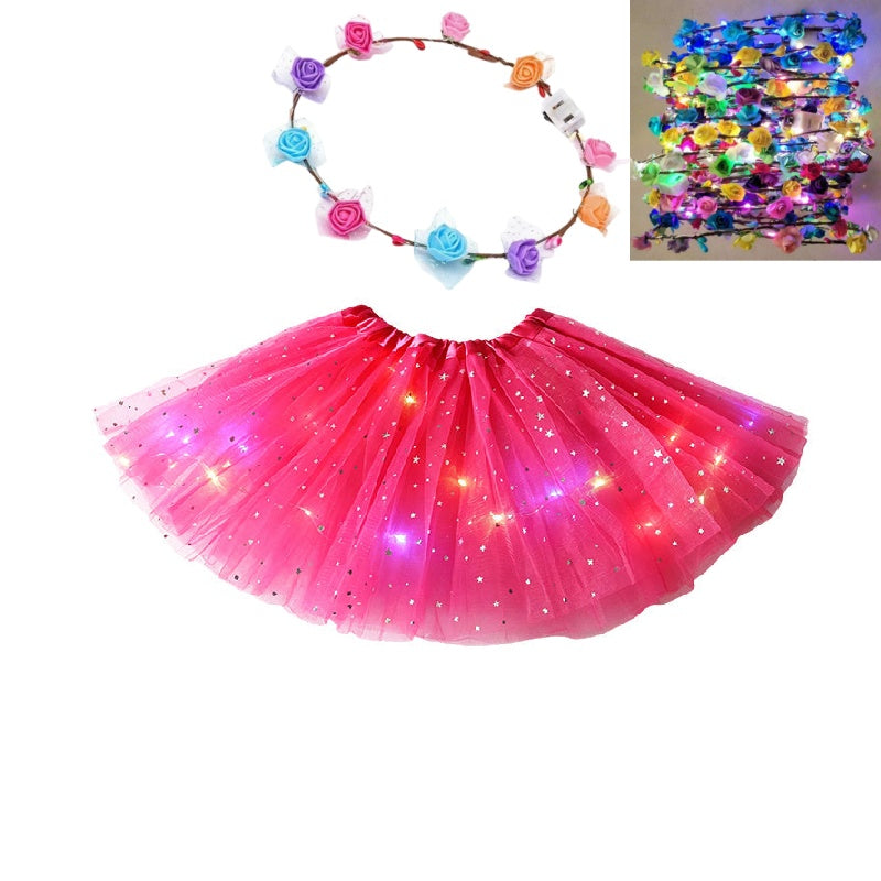 🎁LED Light Up Sequin Tutu Skirt Star Mesh Princess Skirt for Girls and Adults