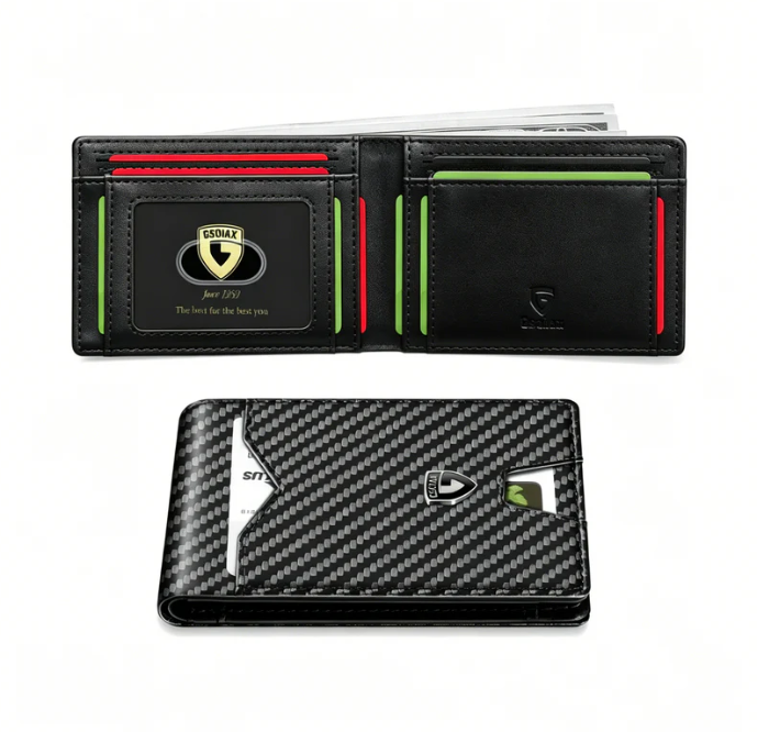 ⏳🔥LIMITED-TIME 50% OFF! ⏰RFID-Blocking Leather and Carbon Fiber Credit Card Holder