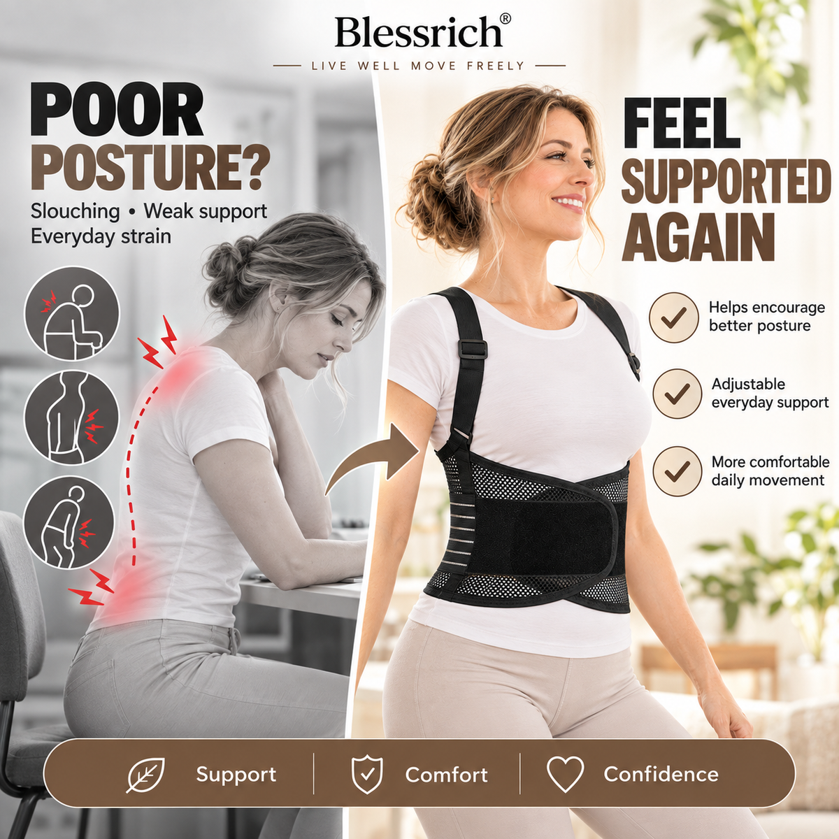 ⏳Time-Limited Special⏰ Support Your Back Instantly! Breathable 4-Rod Waist Support Brace