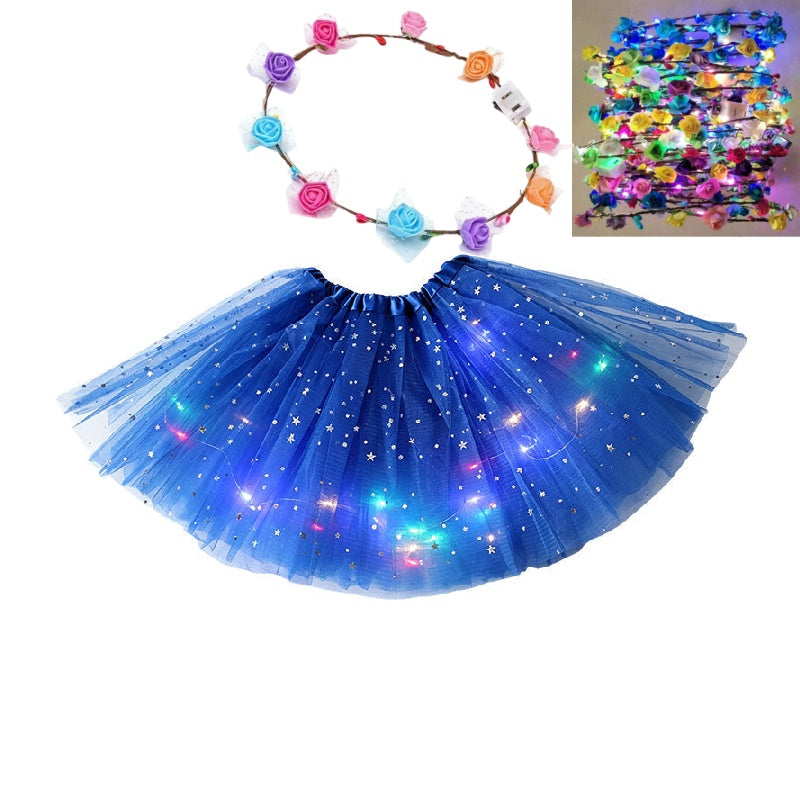 🎁LED Light Up Sequin Tutu Skirt Star Mesh Princess Skirt for Girls and Adults