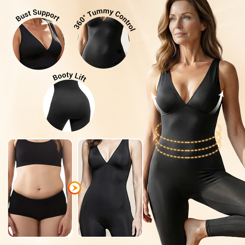 High-Stretch V-Neck Jumpsuit for Fitness & Yoga