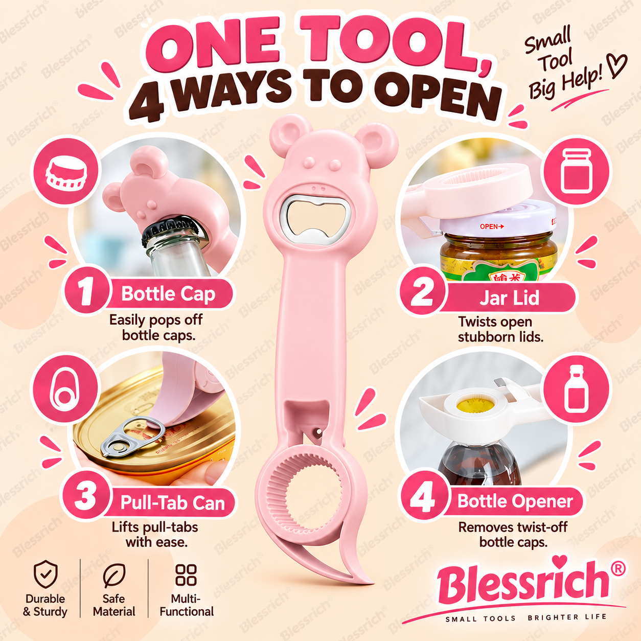Multifunctional 4-in-1 Bottle Opener