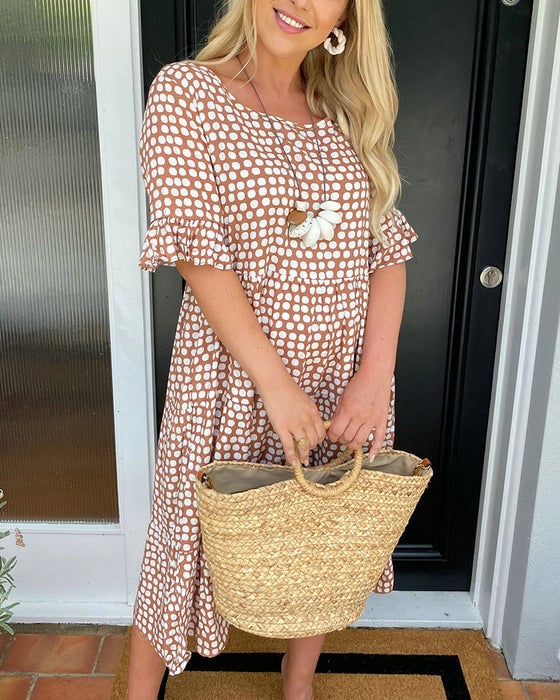 🎁2026 Big Sale 50% OFF🎁Round Neck Polka Dot Print Midi Dress