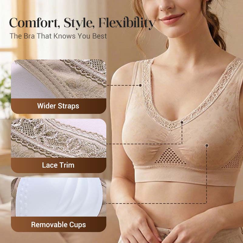 🏆 Last Day Buy One Get One Free -Special Price $19.99! 💐 🎁Lace Wireless Pure Cotton Buttonless Comfy Lifting Bra