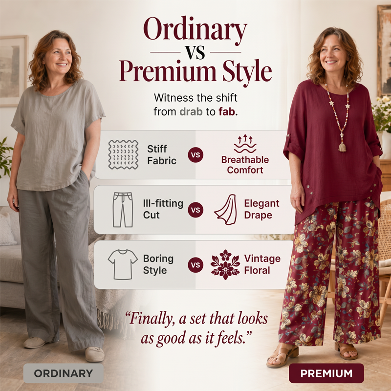 💥New Arrival💥Women's Cotton Linen Half Sleeve Top ＆ Pants Set