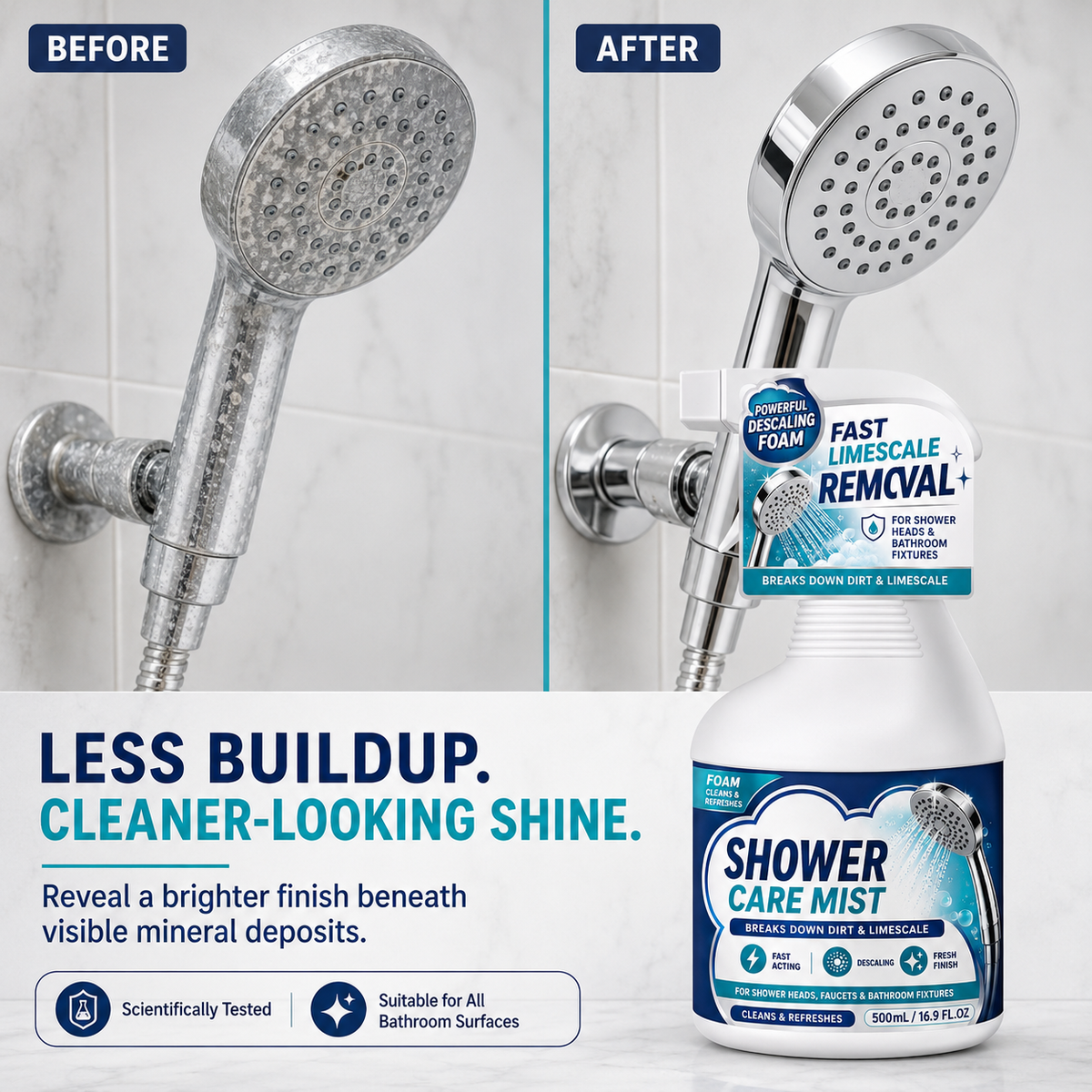 ❄️Summerfresh 50% OFF!🚿Fast-Acting Bathroom Limescale Remover Spray – Shower, Tap & Hard-Water Deposit Cleaner, 500ml