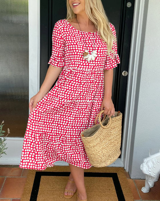 🎁2026 Big Sale 50% OFF🎁Round Neck Polka Dot Print Midi Dress